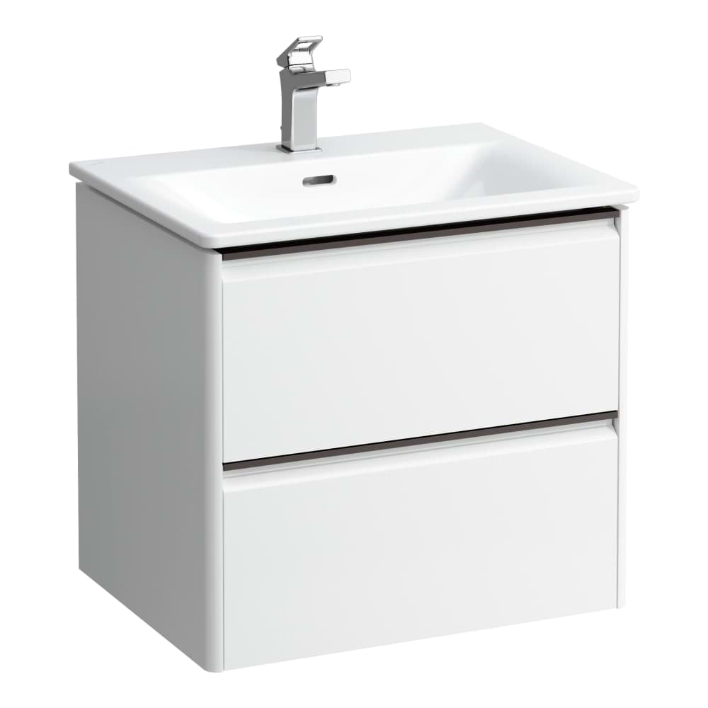 Bild von LAUFEN PALACE Palace Set Base 600 mm, Waschtisch in weiß inkl. Waschtischunterbau mit 2 Schubladen, inkl. Schubladen-Ordnungssystem, mit Griff Aluminium schwarz 600 x 450 x 545 mm #H8617022601041 - 260 - Weiß matt
