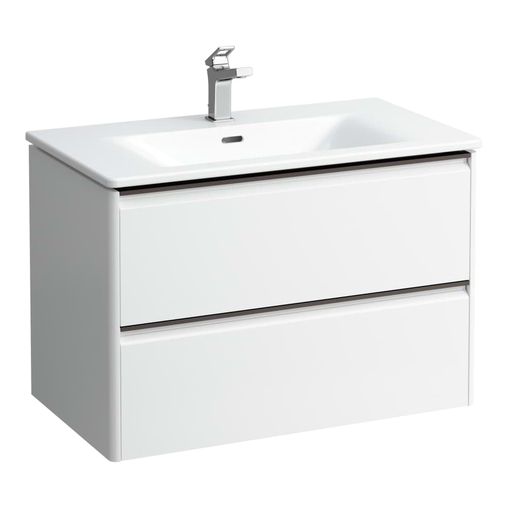 Obrázek LAUFEN PALACE Umyvadlo slim se skříňkou 80 cm, se 2 zásuvkami, vč. dělícího systému do zásuvek. Lze instalovat standardní nebo prostorově úsporný sifon H894250, s držákem z tmavého hliníku 800 x 450 x 545 mm #H8617052661041 - 266 - Šedá traffic