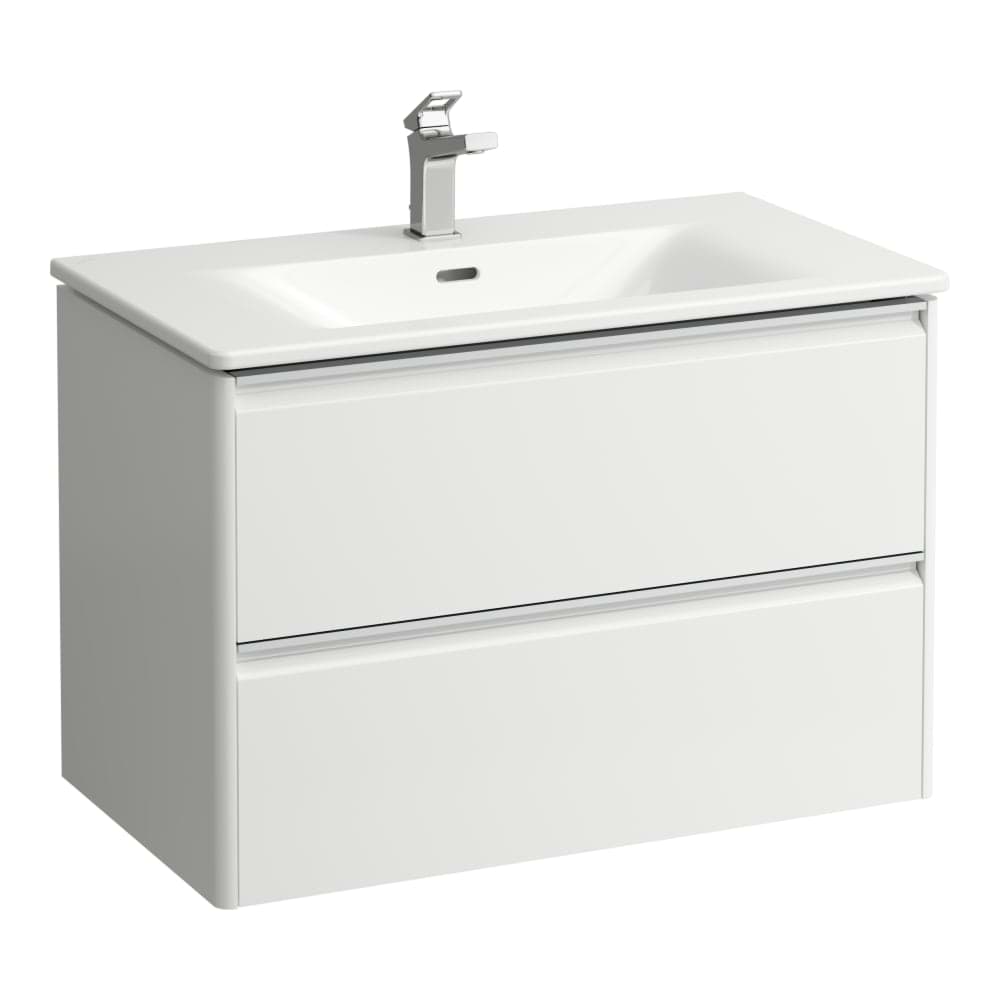 Picture of LAUFEN PALACE Combipack 800 mm, washbasin 'slim' with vanity unit with 2 drawers, incl. drawer organizer, with handle anodized aluminum 800 x 450 x 545 mm #H8607052611041 - 261 - White glossy