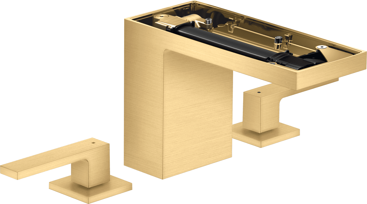 Bild von HANSGROHE AXOR MyEdition 3-Loch Waschtischarmatur 110 mit Push-Open Ablaufgarnitur ohne Platte #47072250 - Brushed Gold Optic