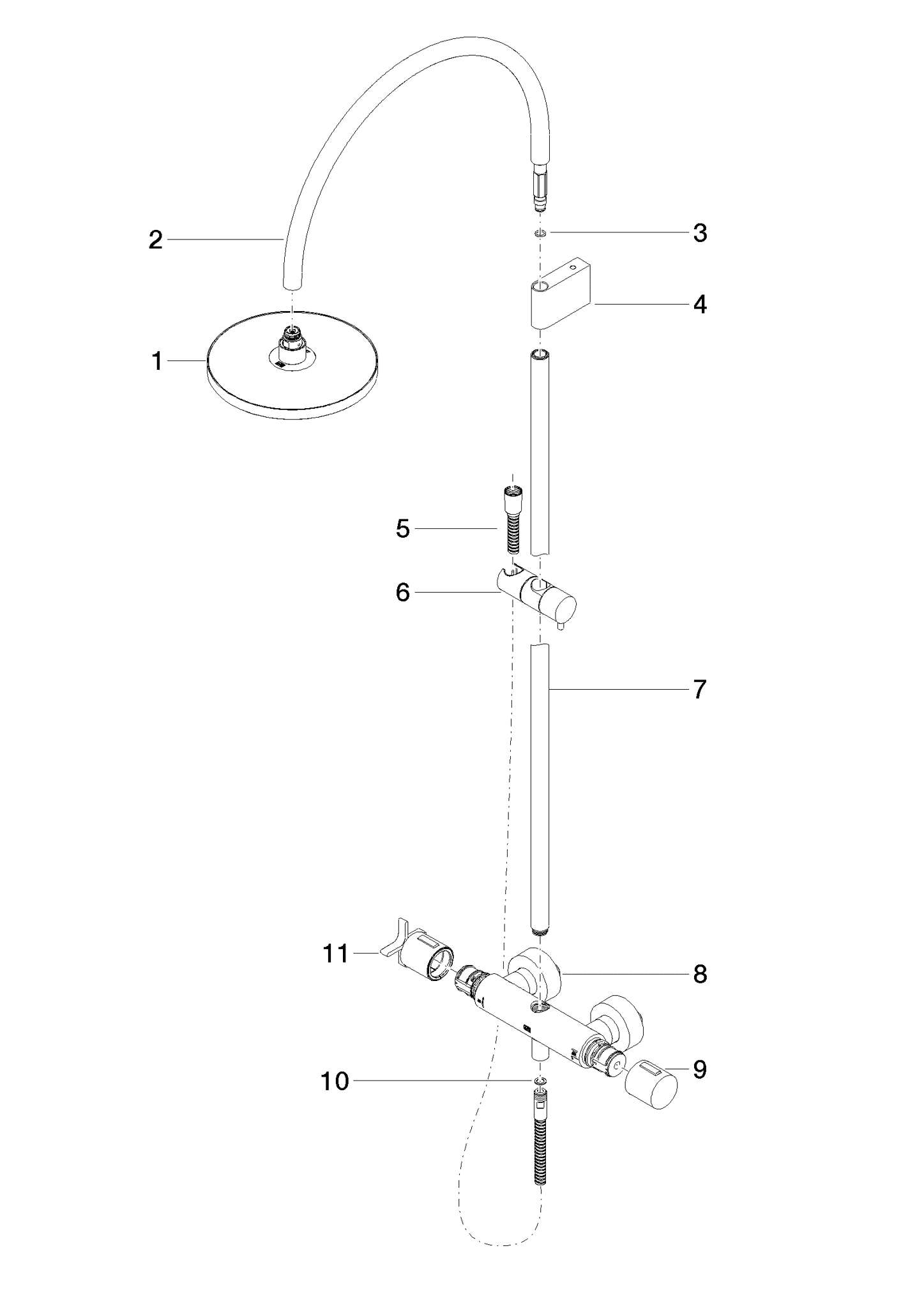 Bild von DORNBRACHT VAIA Showerpipe mit Brause-Thermostat ohne Handbrause FlowReduce - Platin gebürstet #34459809-06