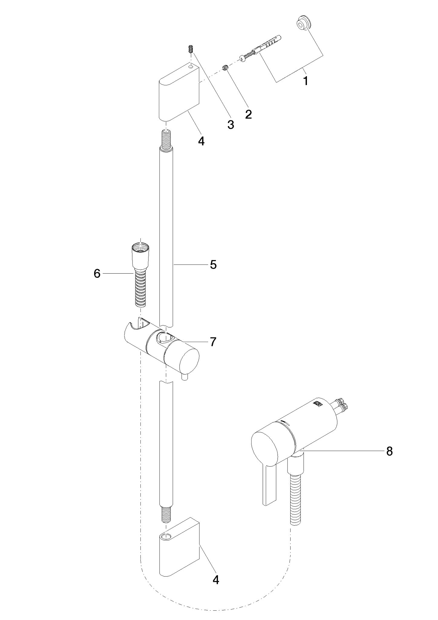 Bild von DORNBRACHT UP-Einhandbatterie mit integriertem Brauseanschluss mit Duschgarnitur ohne Handbrause - Platin gebürstet #36110970-06