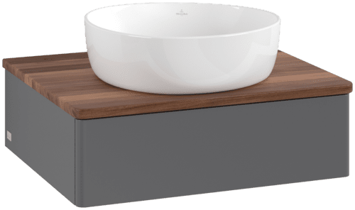 Bild von VILLEROY BOCH Antao Waschbeckenunterschrank, 1 Auszug, 600 x 190 x 500 mm, Front ohne Struktur, Anthracite Matt Lacquer / Warm Walnut #K07012GK