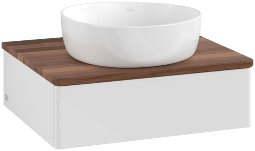 Bild von VILLEROY BOCH Antao Waschbeckenunterschrank, 1 Auszug, 600 x 190 x 500 mm, Front ohne Struktur, Glossy White Lacquer / Warm Walnut #K07012GF