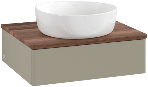 Bild von VILLEROY BOCH Antao Waschbeckenunterschrank, 1 Auszug, 600 x 190 x 500 mm, Front ohne Struktur, Stone Grey Matt Lacquer / Warm Walnut #K07012HK