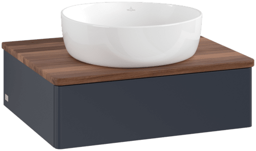 Bild von VILLEROY BOCH Antao Waschbeckenunterschrank, 1 Auszug, 600 x 190 x 500 mm, Front ohne Struktur, Midnight Blue Matt Lacquer / Warm Walnut #K07012HG