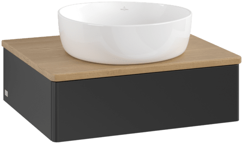 Bild von VILLEROY BOCH Antao Waschbeckenunterschrank, 1 Auszug, 600 x 190 x 500 mm, Front ohne Struktur, Black Matt Lacquer / Honey Oak #K07011PD