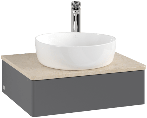Bild von VILLEROY BOCH Antao Waschbeckenunterschrank, 1 Auszug, 600 x 190 x 500 mm, Front ohne Struktur, Anthracite Matt Lacquer / Botticino #K07053GK