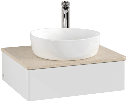 Bild von VILLEROY BOCH Antao Waschbeckenunterschrank, 1 Auszug, 600 x 190 x 500 mm, Front ohne Struktur, Glossy White Lacquer / Botticino #K07053GF