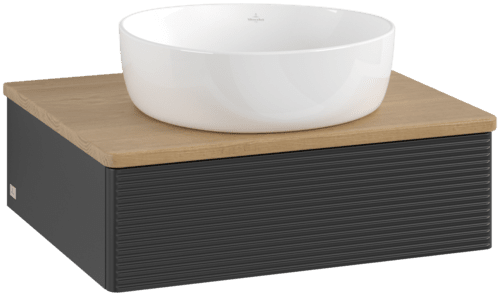 Bild von VILLEROY BOCH Antao Waschbeckenunterschrank, 1 Auszug, 600 x 190 x 500 mm, Front mit Struktur, Black Matt Lacquer / Honey Oak #K07111PD