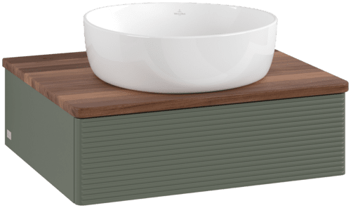 Bild von VILLEROY BOCH Antao Waschbeckenunterschrank, 1 Auszug, 600 x 190 x 500 mm, Front mit Struktur, Leaf Green Matt Lacquer / Warm Walnut #K07112HL