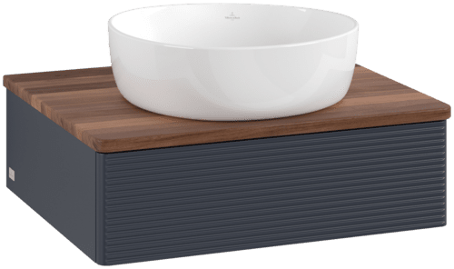 Bild von VILLEROY BOCH Antao Waschbeckenunterschrank, 1 Auszug, 600 x 190 x 500 mm, Front mit Struktur, Midnight Blue Matt Lacquer / Warm Walnut #K07112HG
