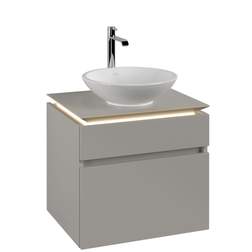 Bild von VILLEROY BOCH Legato Waschbeckenunterschrank, mit Beleuchtung, 2 Auszüge, 600 x 550 x 500 mm, Soft Grey / Soft Grey #B568L0VK