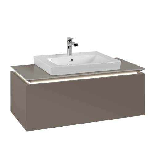 Bild von VILLEROY BOCH Legato Waschbeckenunterschrank, mit Beleuchtung, 1 Auszug, 1000 x 380 x 500 mm, Truffle Grey / Truffle Grey #B680L0VG