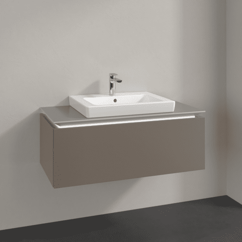 Bild von VILLEROY BOCH Legato Waschbeckenunterschrank, mit Beleuchtung, 1 Auszug, 1000 x 380 x 500 mm, Truffle Grey / Truffle Grey #B680L0VG