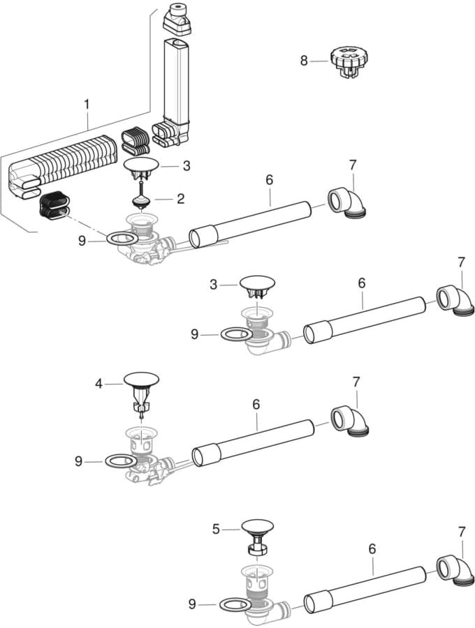 Bild von GEBERIT washbasin drain, space-saving model, slim design, with free outlet and valve cover 152.084.21.1