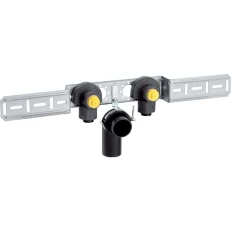 Bild von GEBERIT PushFit Anschlusswinkel 90° vormontiert, zweifach, mit Ablaufrohrschelle und Anschlussbogen #651.298.00.1