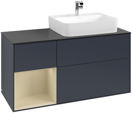 Bild von VILLEROY BOCH Finion Waschbeckenunterschrank, mit Beleuchtung, 3 Auszüge, 1200 x 603 x 501 mm, Midnight Blue Matt Lacquer / Silk Grey Matt Lacquer / Glass Black Matt #F142HJHG