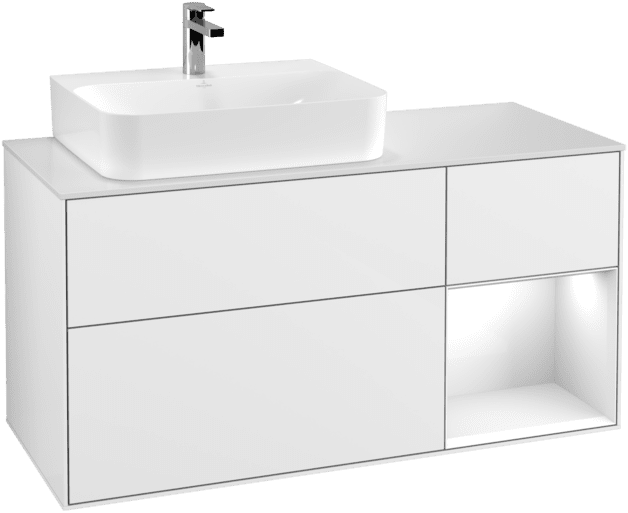 Bild von VILLEROY BOCH Finion Waschbeckenunterschrank, mit Beleuchtung, 3 Auszüge, 1200 x 603 x 501 mm, Glossy White Lacquer / Glossy White Lacquer / Glass White Matt #F151GFGF