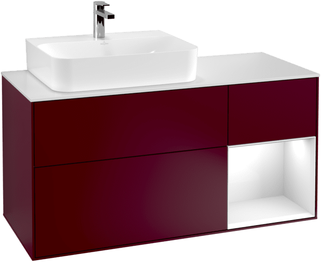 Bild von VILLEROY BOCH Finion Waschbeckenunterschrank, mit Beleuchtung, 3 Auszüge, 1200 x 603 x 501 mm, Peony Matt Lacquer / Glossy White Lacquer / Glass White Matt #F151GFHB