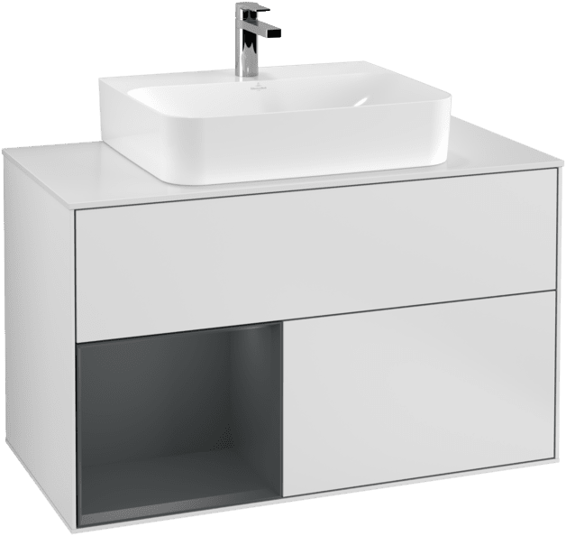 Bild von VILLEROY BOCH Finion Waschbeckenunterschrank, mit Beleuchtung, 2 Auszüge, 1000 x 603 x 501 mm, White Matt Lacquer / Midnight Blue Matt Lacquer / Glass White Matt #F111HGMT