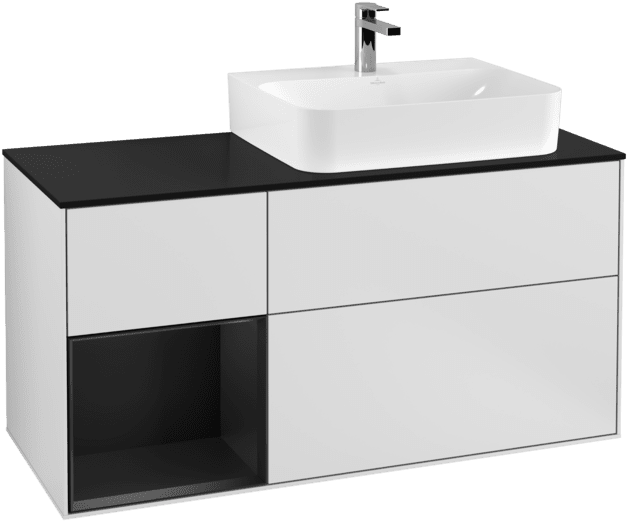 Bild von VILLEROY BOCH Finion Waschbeckenunterschrank, mit Beleuchtung, 3 Auszüge, 1200 x 603 x 501 mm, White Matt Lacquer / Black Matt Lacquer / Glass Black Matt #F142PDMT