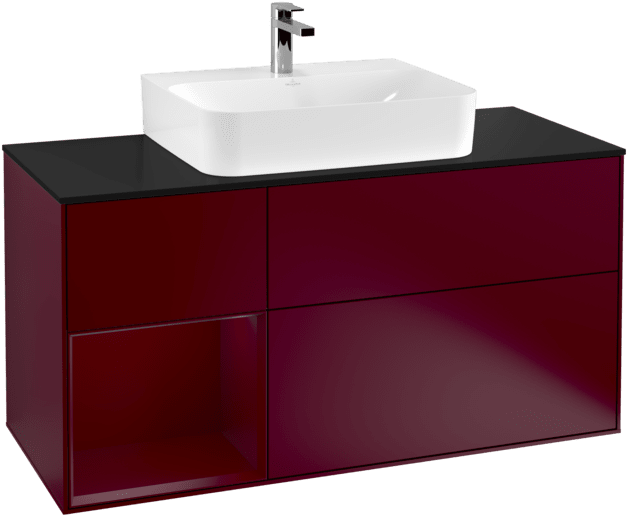 Bild von VILLEROY BOCH Finion Waschbeckenunterschrank, mit Beleuchtung, 3 Auszüge, 1200 x 603 x 501 mm, Peony Matt Lacquer / Peony Matt Lacquer / Glass Black Matt #F162HBHB