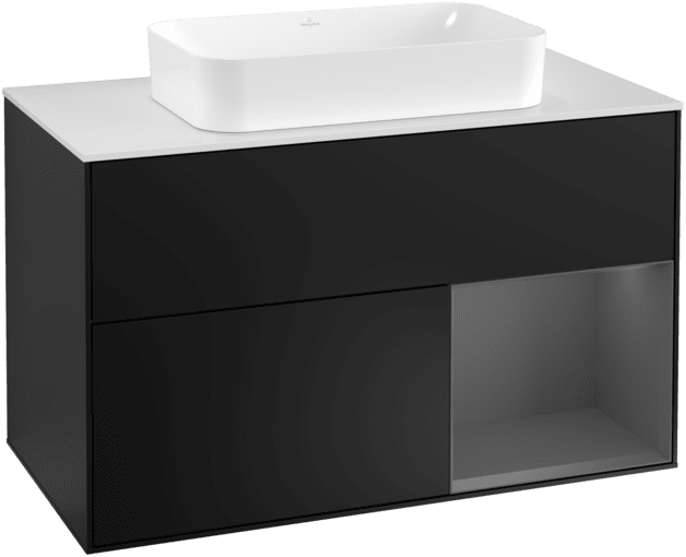 Bild von VILLEROY BOCH Finion Waschbeckenunterschrank, mit Beleuchtung, 2 Auszüge, 1000 x 603 x 501 mm, Black Matt Lacquer / Anthracite Matt Lacquer / Glass White Matt #F251GKPD