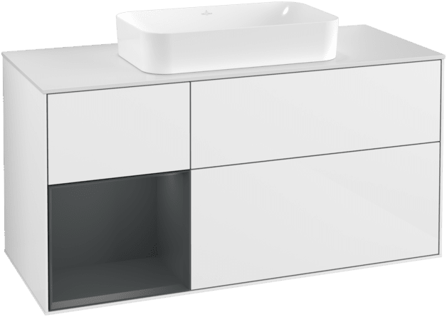 Bild von VILLEROY BOCH Finion Waschbeckenunterschrank, mit Beleuchtung, 3 Auszüge, 1200 x 603 x 501 mm, Glossy White Lacquer / Midnight Blue Matt Lacquer / Glass White Matt #F291HGGF
