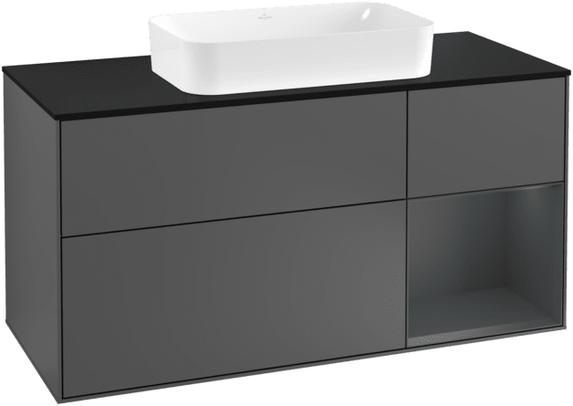 Bild von VILLEROY BOCH Finion Waschbeckenunterschrank, mit Beleuchtung, 3 Auszüge, 1200 x 603 x 501 mm, Anthracite Matt Lacquer / Midnight Blue Matt Lacquer / Glass Black Matt #F302HGGK