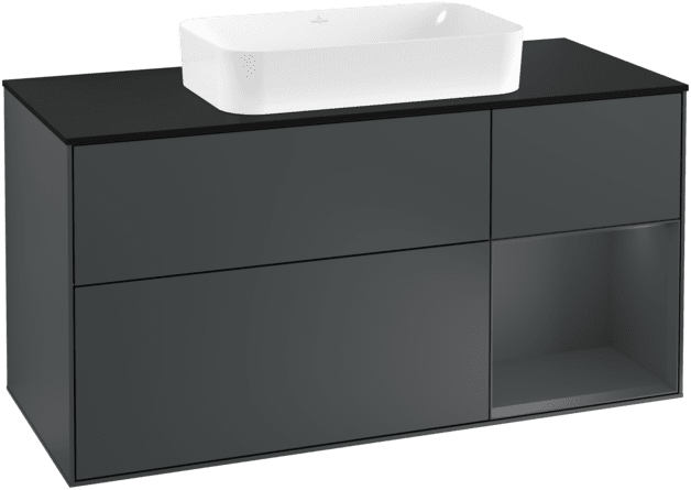 Bild von VILLEROY BOCH Finion Waschbeckenunterschrank, mit Beleuchtung, 3 Auszüge, 1200 x 603 x 501 mm, Midnight Blue Matt Lacquer / Midnight Blue Matt Lacquer / Glass Black Matt #F302HGHG