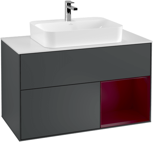 Bild von VILLEROY BOCH Finion Waschbeckenunterschrank, mit Beleuchtung, 2 Auszüge, 1000 x 603 x 501 mm, Midnight Blue Matt Lacquer / Peony Matt Lacquer / Glass White Matt #F371HBHG