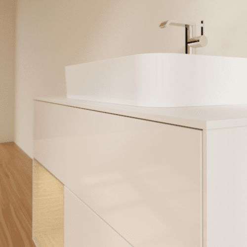Bild von VILLEROY BOCH Finion Waschbeckenunterschrank, mit Beleuchtung, 2 Auszüge, 1000 x 603 x 501 mm, Glossy White Lacquer / Oak Veneer / Glass White Matt #F361PCGF