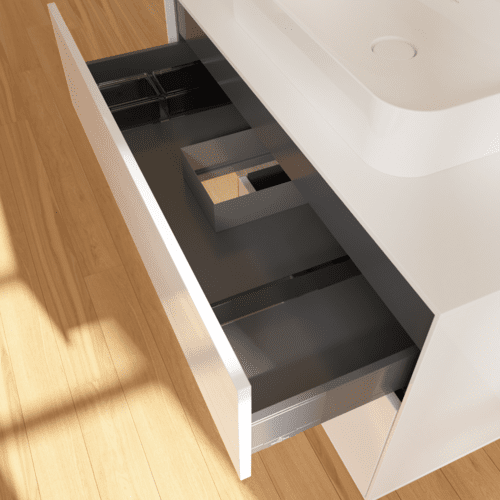 Bild von VILLEROY BOCH Finion Waschbeckenunterschrank, mit Beleuchtung, 2 Auszüge, 1000 x 603 x 501 mm, Glossy White Lacquer / Oak Veneer / Glass White Matt #F361PCGF