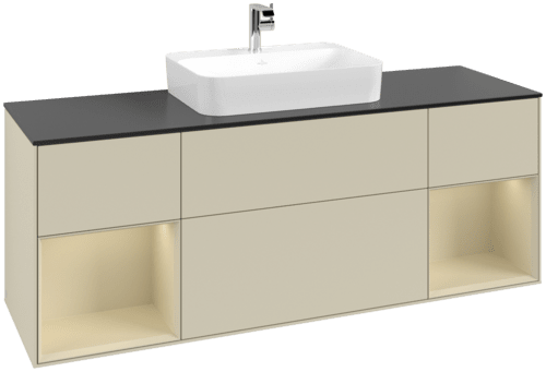 Bild von VILLEROY BOCH Finion Waschbeckenunterschrank, mit Beleuchtung, 4 Auszüge, 1600 x 603 x 501 mm, Silk Grey Matt Lacquer / Silk Grey Matt Lacquer / Glass Black Matt #F452HJHJ