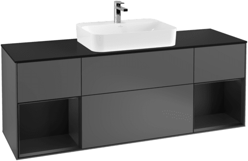 Bild von VILLEROY BOCH Finion Waschbeckenunterschrank, mit Beleuchtung, 4 Auszüge, 1600 x 603 x 501 mm, Anthracite Matt Lacquer / Black Matt Lacquer / Glass Black Matt #F452PDGK