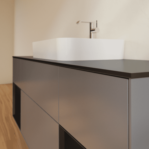 Bild von VILLEROY BOCH Finion Waschbeckenunterschrank, mit Beleuchtung, 4 Auszüge, 1600 x 603 x 501 mm, Anthracite Matt Lacquer / Black Matt Lacquer / Glass Black Matt #F452PDGK
