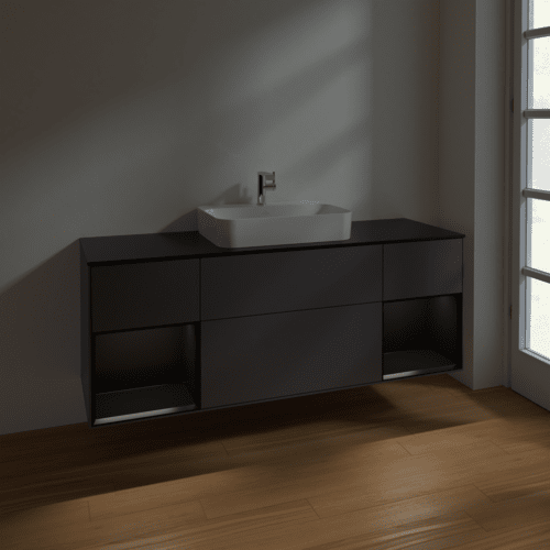 Bild von VILLEROY BOCH Finion Waschbeckenunterschrank, mit Beleuchtung, 4 Auszüge, 1600 x 603 x 501 mm, Anthracite Matt Lacquer / Black Matt Lacquer / Glass Black Matt #F452PDGK