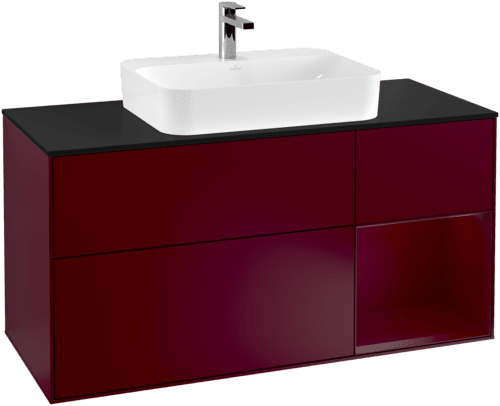 Bild von VILLEROY BOCH Finion Waschbeckenunterschrank, mit Beleuchtung, 3 Auszüge, 1200 x 603 x 501 mm, Peony Matt Lacquer / Peony Matt Lacquer / Glass Black Matt #F422HBHB