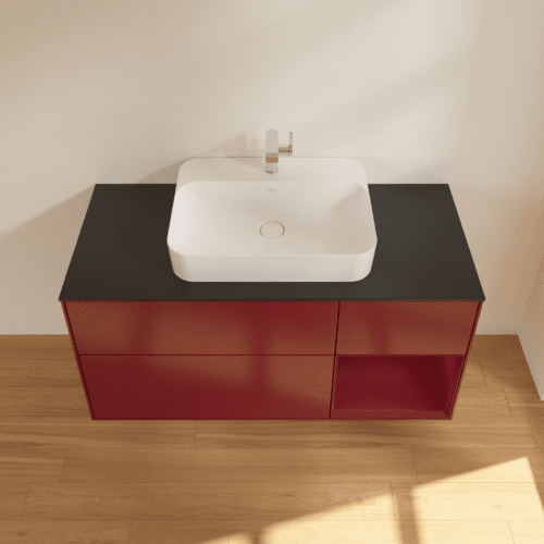 Bild von VILLEROY BOCH Finion Waschbeckenunterschrank, mit Beleuchtung, 3 Auszüge, 1200 x 603 x 501 mm, Peony Matt Lacquer / Peony Matt Lacquer / Glass Black Matt #F422HBHB