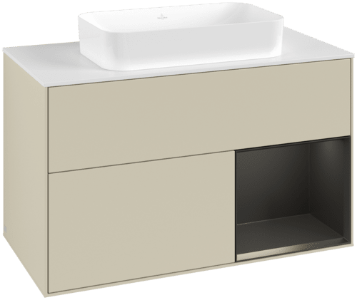 Bild von VILLEROY BOCH Finion Waschbeckenunterschrank, mit Beleuchtung, 2 Auszüge, 1000 x 603 x 501 mm, Silk Grey Matt Lacquer / Black Matt Lacquer / Glass White Matt #F661PDHJ