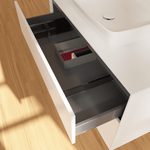 Obrázek VILLEROY BOCH Toaletní skříňka Finion, s osvětlením, 2 výsuvy, 1000 x 603 x 501 mm, bílý matný lak / pivoňkový matný lak / bílé matné sklo #F771HBMT