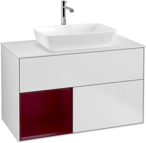 Bild von VILLEROY BOCH Finion Waschbeckenunterschrank, mit Beleuchtung, 2 Auszüge, 1000 x 603 x 501 mm, White Matt Lacquer / Peony Matt Lacquer / Glass White Matt #F771HBMT