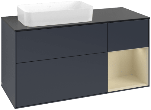 Bild von VILLEROY BOCH Finion Waschbeckenunterschrank, mit Beleuchtung, 3 Auszüge, 1200 x 603 x 501 mm, Midnight Blue Matt Lacquer / Silk Grey Matt Lacquer / Glass Black Matt #F692HJHG