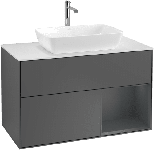Bild von VILLEROY BOCH Finion Waschbeckenunterschrank, mit Beleuchtung, 2 Auszüge, 1000 x 603 x 501 mm, Anthracite Matt Lacquer / Midnight Blue Matt Lacquer / Glass White Matt #F781HGGK