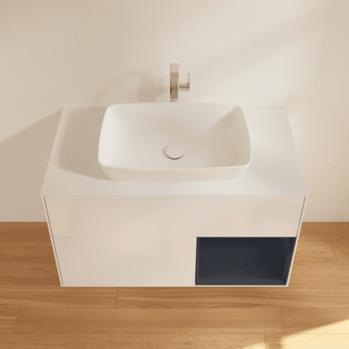 Bild von VILLEROY BOCH Finion Waschbeckenunterschrank, mit Beleuchtung, 2 Auszüge, 1000 x 603 x 501 mm, Glossy White Lacquer / Midnight Blue Matt Lacquer / Glass White Matt #F781HGGF