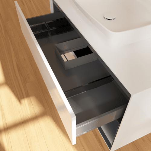 Bild von VILLEROY BOCH Finion Waschbeckenunterschrank, mit Beleuchtung, 2 Auszüge, 1000 x 603 x 501 mm, Glossy White Lacquer / Midnight Blue Matt Lacquer / Glass White Matt #F781HGGF