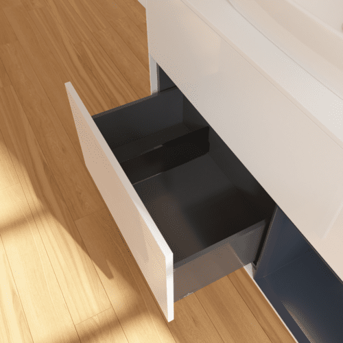 Bild von VILLEROY BOCH Finion Waschbeckenunterschrank, mit Beleuchtung, 2 Auszüge, 1000 x 603 x 501 mm, Glossy White Lacquer / Midnight Blue Matt Lacquer / Glass White Matt #F781HGGF