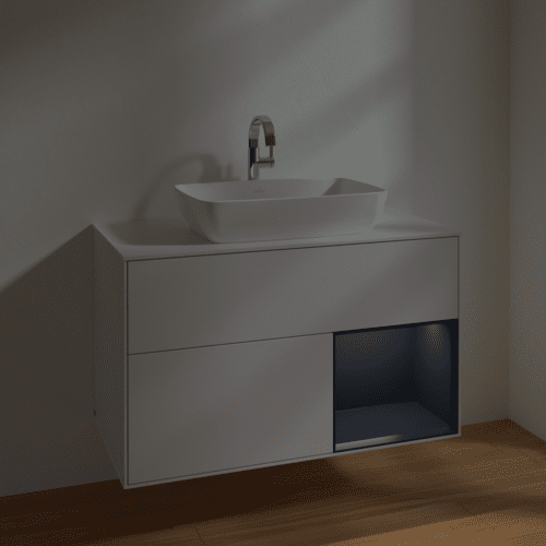 Bild von VILLEROY BOCH Finion Waschbeckenunterschrank, mit Beleuchtung, 2 Auszüge, 1000 x 603 x 501 mm, Glossy White Lacquer / Midnight Blue Matt Lacquer / Glass White Matt #F781HGGF