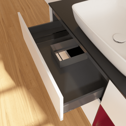 Bild von VILLEROY BOCH Finion Waschbeckenunterschrank, mit Beleuchtung, 3 Auszüge, 1200 x 603 x 501 mm, White Matt Lacquer / Peony Matt Lacquer / Glass Black Matt #F832HBMT